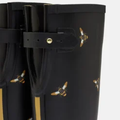 Joules Welly Print With Adjustable Back Gusset - Black Metallic Bees -Equestrian Supply Store 204270 BLKMTLBEES 5