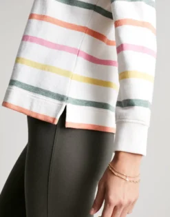 Joules Southwold Buttoned Sweatshirt - Multi Cream Stripe -Equestrian Supply Store 219864 MULTCRMST202