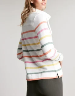 Joules Southwold Buttoned Sweatshirt - Multi Cream Stripe -Equestrian Supply Store 219864 MULTCRMST203