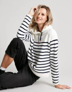 Joules Seagate Chenille Hoody - Navy Cream -Equestrian Supply Store 220161 NAVCRMSTP 1