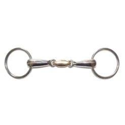 JHL Pro Steel Looped Ring Snaffle W/Brass Lozenge In Silver