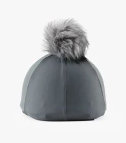 Premier Equine Jersey Hat Silk With Faux Fur Pom Pom Charcoal -Equestrian Supply Store Jersey Hat Silk with Faux Fur Pom Pom Grey 2