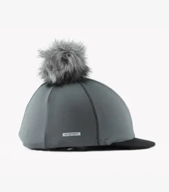 Premier Equine Jersey Hat Silk With Faux Fur Pom Pom Charcoal -Equestrian Supply Store Jersey Hat Silk with Faux Fur Pom Pom Grey 3