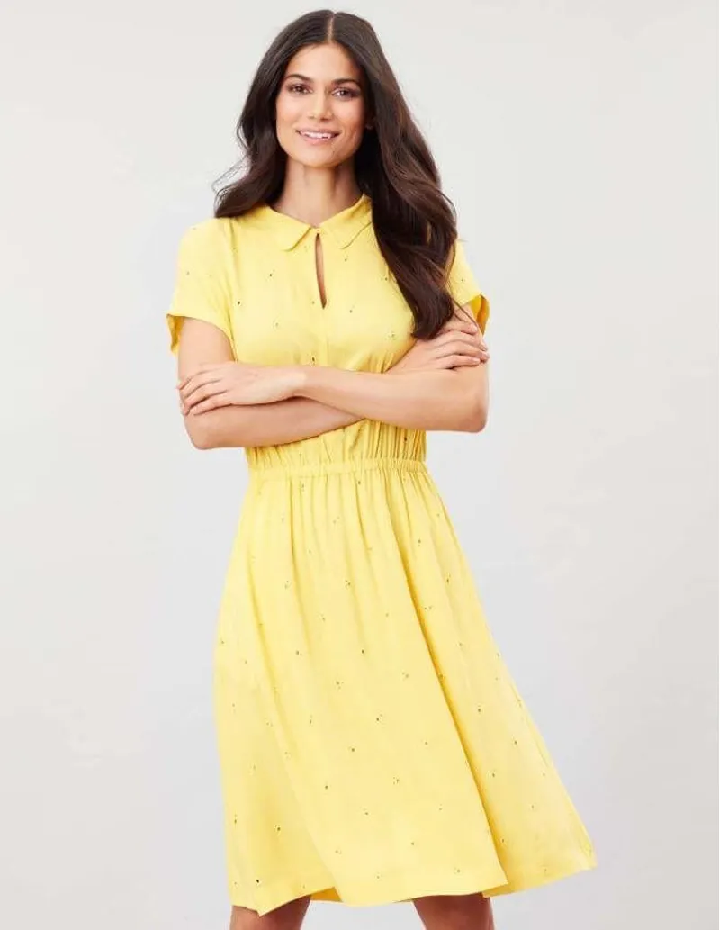 Joules Etty Broderie Women's Dress Yellow Lemon 4 Joules Etty Broderie Women's Dress Yellow Lemon - Image 2