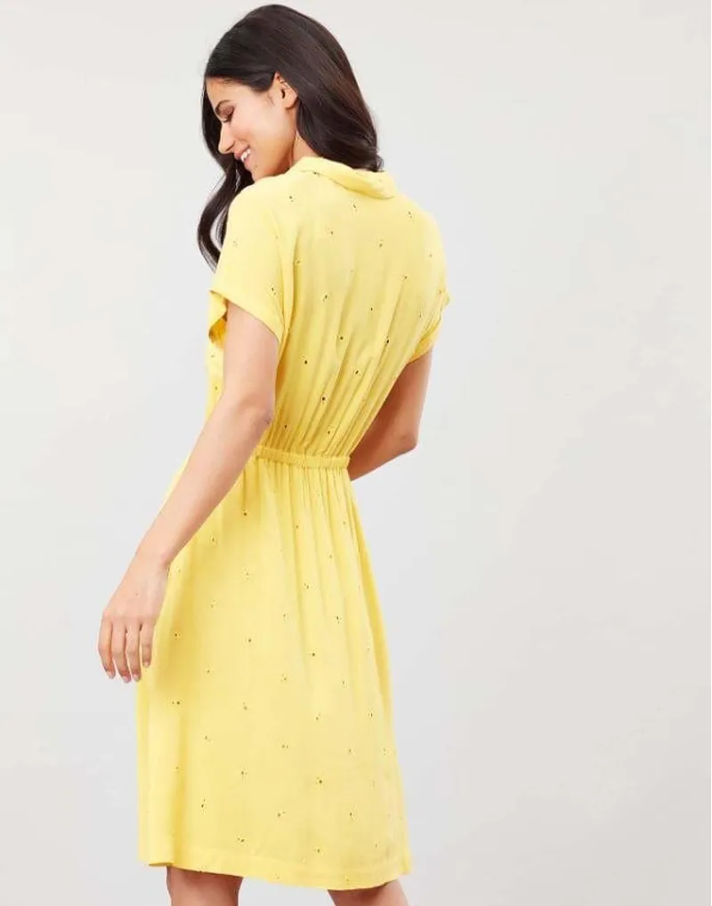 Joules Etty Broderie Women's Dress Yellow Lemon 5 Joules Etty Broderie Women's Dress Yellow Lemon - Image 3