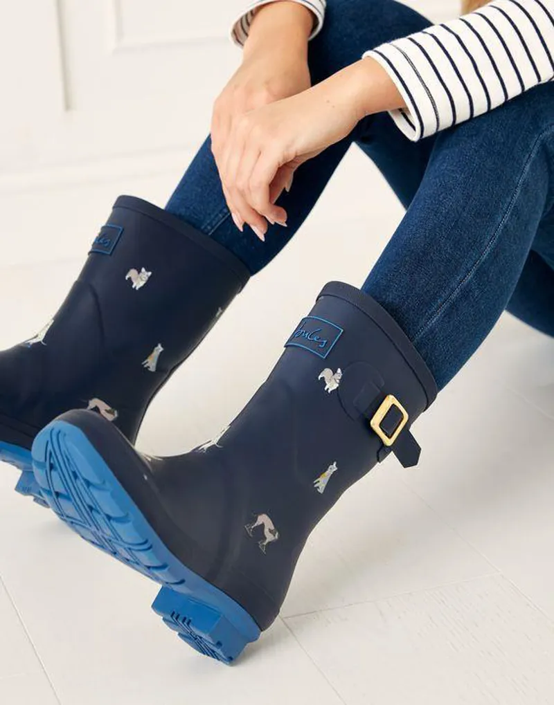 Joules Molly Mid Height Printed Wellies Navy Dogs 5 Joules Molly Mid Height Printed Wellies Navy Dogs - Image 3