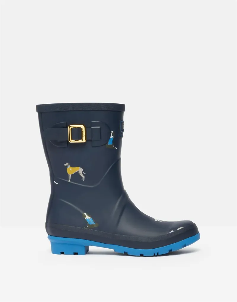 Joules Molly Mid Height Printed Wellies Navy Dogs 4 Joules Molly Mid Height Printed Wellies Navy Dogs - Image 2