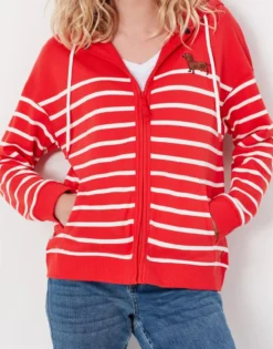 Joules Oakham Embroidered Zip Through Sweatshirt Red Dash