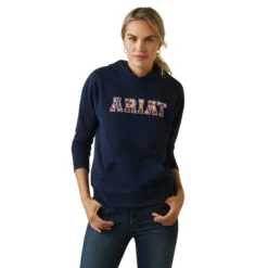 Ariat Women's 3D Logo 2.0 Hoodie Navy/Red -Equestrian Supply Store S23 WMS ENGL 10043320 front
