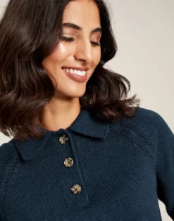 Joules Women's Mia Collared Pointelle Jumper - French Navy -Equestrian Supply Store cdn.joules 142
