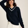 Joules Women's Dawson V-Neck Cricket Jumper - Navy Crème 1 Joules Women's Dawson V-Neck Cricket Jumper - Navy Crème -Equestrian Supply Store cdn.joules 160