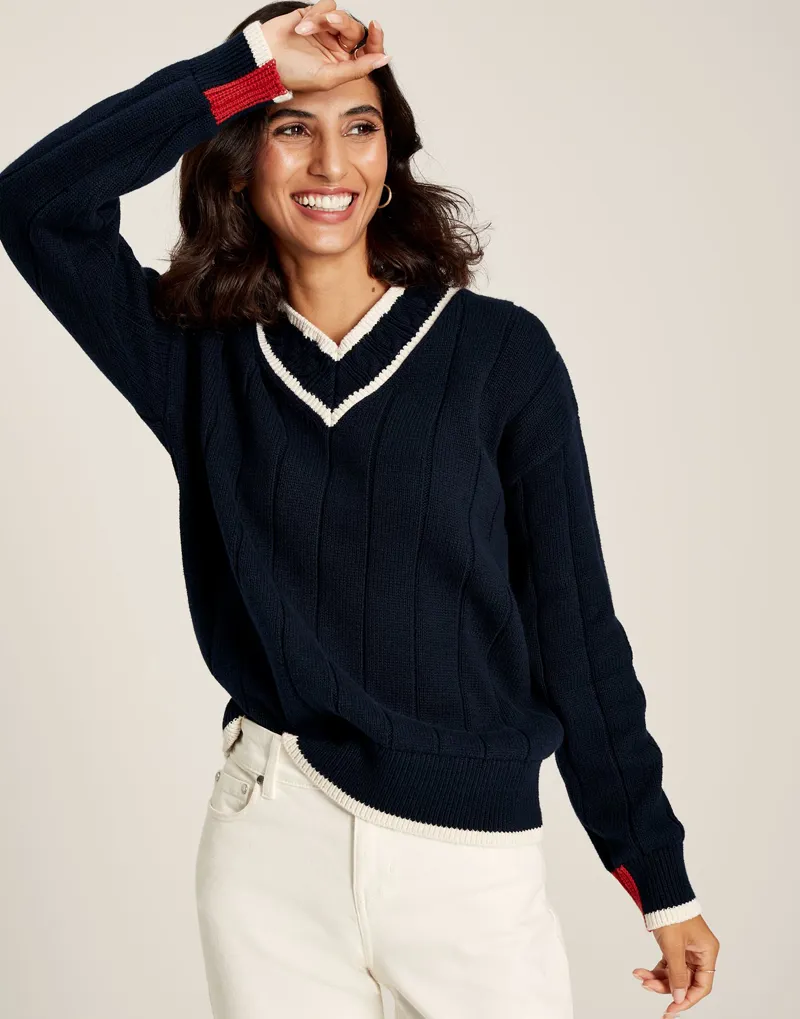 Joules Women's Dawson V-Neck Cricket Jumper - Navy Crème 3 Joules Women's Dawson V-Neck Cricket Jumper - Navy Crème