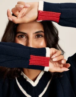 Joules Women's Dawson V-Neck Cricket Jumper - Navy Crème 10 Joules Women's Dawson V-Neck Cricket Jumper - Navy Crème -Equestrian Supply Store cdn.joules 161