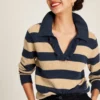 Joules Women's Maddie Striped V-Neck Jumper - Oat Stripe -Equestrian Supply Store cdn.joules 219
