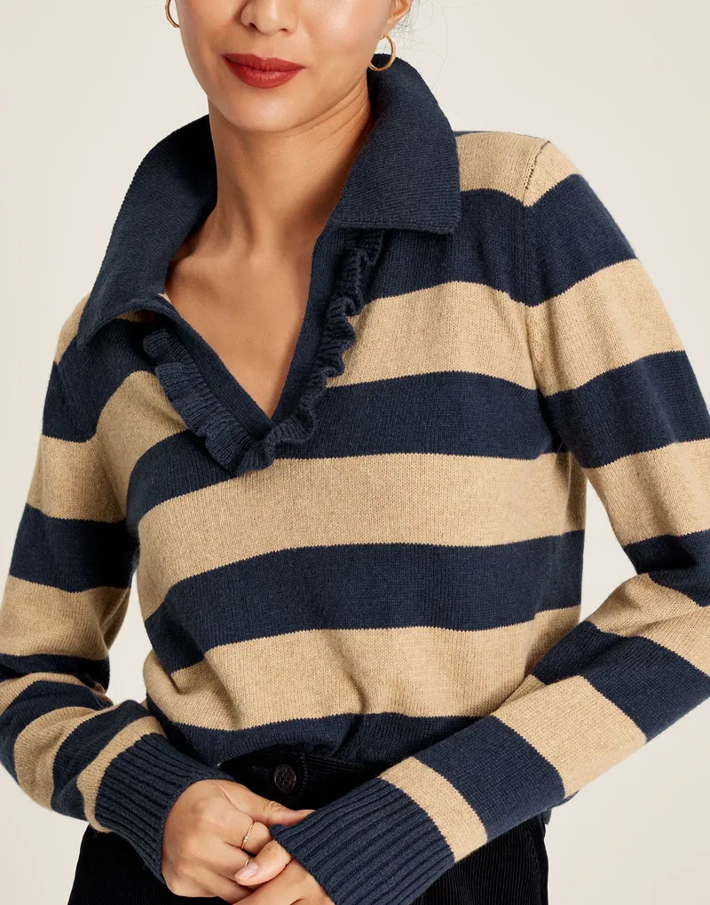 Joules Women's Maddie Striped V-Neck Jumper - Oat Stripe 5 Joules Women's Maddie Striped V-Neck Jumper - Oat Stripe - Image 3