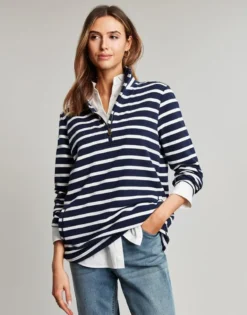 Joules Pip Stripe Zip Front Top - Navy Creme Stripe