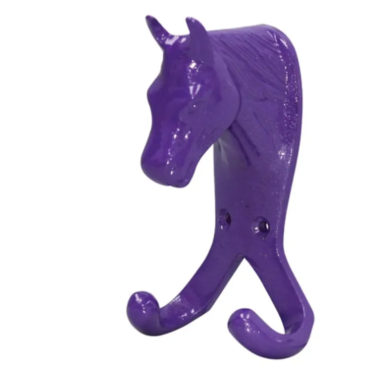 Perry Equestrian Horse Head Double Stable/Wall Hook In Purple 3 Perry Equestrian Horse Head Double Stable/Wall Hook In Purple